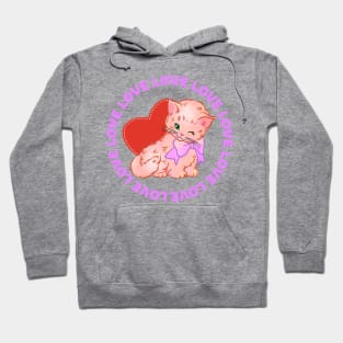 Love, Cat in Love, Heart in Love, Cute Kitten, Love Kitten with Pink Bow Hoodie